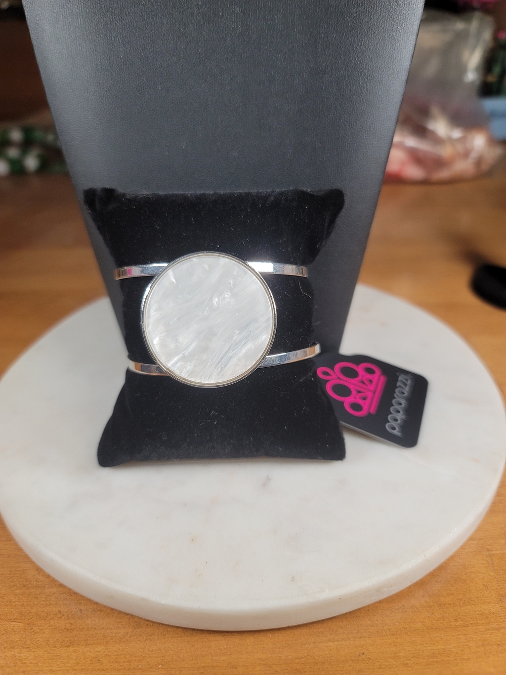 Silver-Tone White Mother-of-Pearl Cuff Bracelet